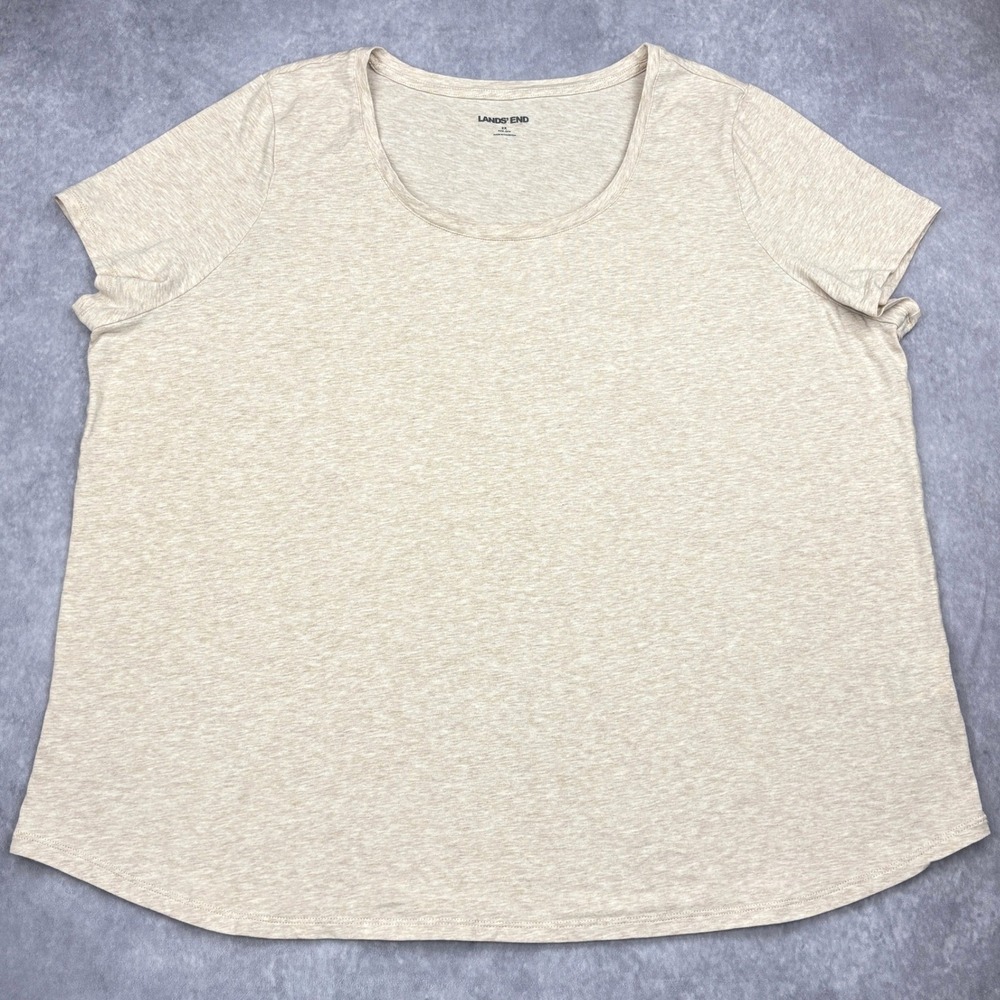 Lands End T Shirt Womens 2X 20W 22W Beige Heather Scoop Neck Cotton Modal Blend